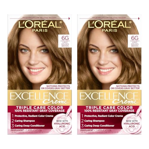 Image of L'Oreal Paris Excellence Creme Triple Protection Hair Color -Light Golden Brown [6G] Pack of 2