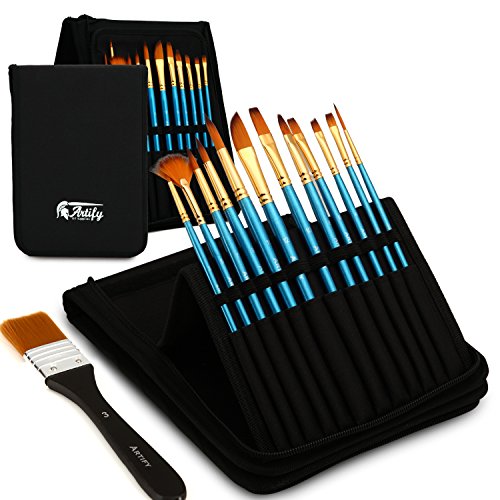 Artify 12 Pcs Paint Brush Set Includes Pop-up Carrying Case with Free Palette