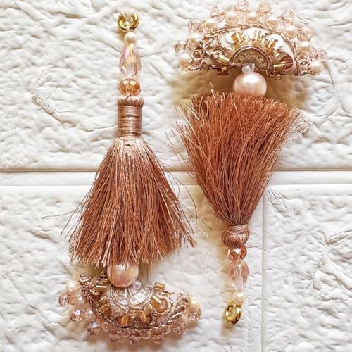 Adikala Craft Handmade Ethnic Latkan Tassel (Pack of 2) for Saree Pallu, Blouse, Lehenga, Dupatta & Suit Decoration | Traditional Designer Hanging Accessories (Peach D3)