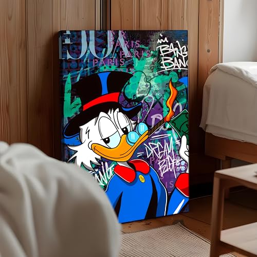 Image of PAINTINGMANTRA Money & Success Pop Art Canvas Print, Street Style Millionaire Duck Cash, Modern Urban Decor for Office & Man Cave, Canvas print Ready to Hang - 56x86 cm