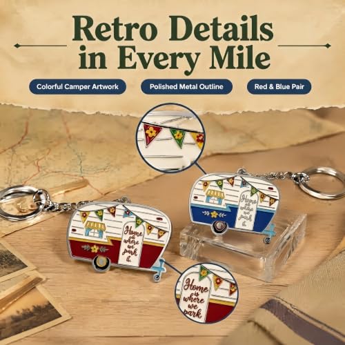 Image of Camper Keychain Happy RV Keyring RV Keychain Couples Keychain Set Gifts for Men Women Camping Accessories 2 Pack