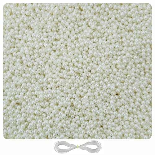 Image of 5600 Pcs Off White Pearl Beads for Jewellery Making Kit - 4 mm - Beads for Bracelet Making Kit - Pearls for Craft - 200g