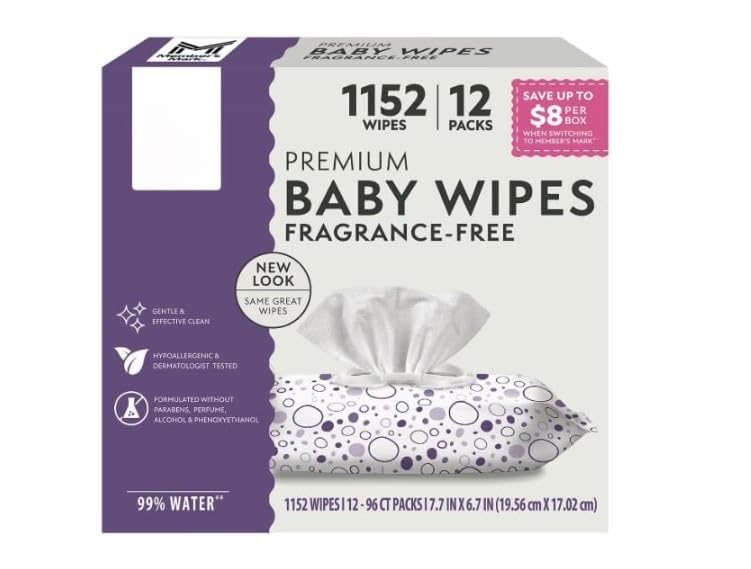 Memb-ERR Mark Premium Fragrance-Free Baby Wipes, 1152 Count, 19.6 Pounds