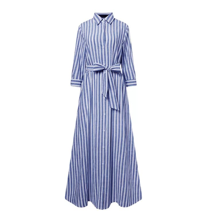 utcoco Women's 2025 Spring Summer Casual Striped Maxi Dress Button Down Shirt Dress with Belt4