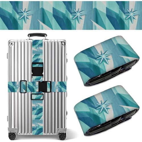 Image of 2 Pack Luggage Straps for Suitcases, Adjustable Travel Belt with Buckle, 2 inch Wide Heavy Duty Suitcase Straps for Summer Vacation, Ice Crystal Starburst Pattern, Travel Essentials, Teal /Blue