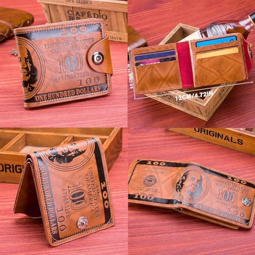 Men's US Dollar Wallet Bill Money Bifold Safe Purse,Billfold Leather Credit Card Photo Holder with Magnetic Buckle (Orange)4