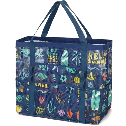 Image of Fammart Mesh Beach Bag for Women, Large Beach Toy Pool Bag with Zipper Pocket, SandProof Cruise Essentials 2026 Family Travel