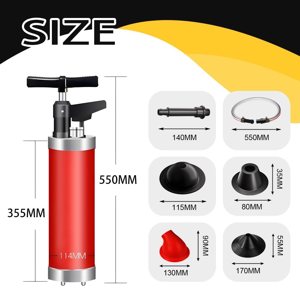 Desatascador WC con 4 Cabezales Reemplazables, Desatascador Émbolo de Inodoro de Alta Presión con Manómetro, Desatascador a Presión Desatascador, para Lavabo, Bañera, Piso