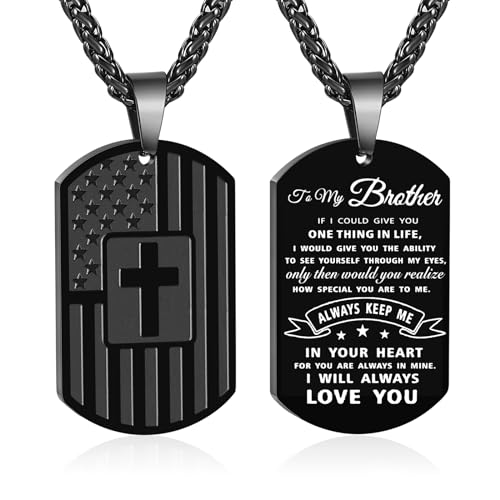 Zocomi To My Brother Gifts Dog Tag Cross Necklace America Flag Pendant Chain Jewelry Presents from Sister Bro Valentines Father’s Day Christmas Birthday Gifts Kids Boys Age Black