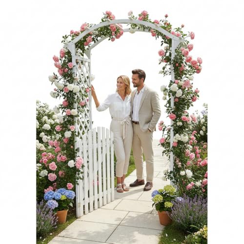 Melko 2X Rose voûte, pergola, Treillis, Porte Jardin en Bois Blanc, Porte pergola