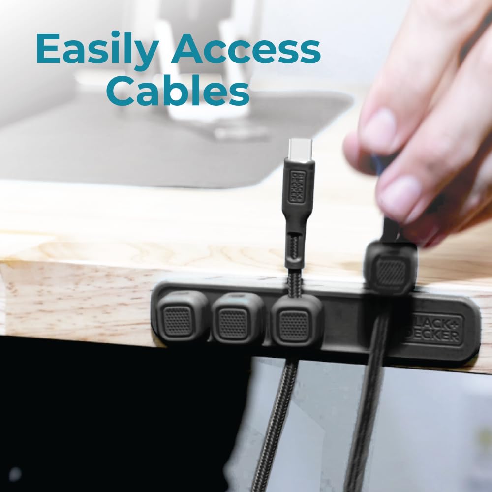BLACK+DECKER Kit per ufficio e casa, set da 7 pezzi, tappetino da scrivania, caricatore PD a 2 porte, tappetino per mouse ergonomico, supporto per telefono, cavi combinati, organizer per cavi