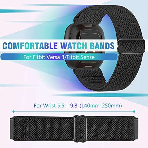 Huamanlou 3 Pack Elastic Nylon Watch Bands Compatible with Fitbit Versa 4/Versa 3/Sense 2/Sense, Soft Adjustable Breathable Fabric Stretchy Replacement Wristbands for Women and Men by Huamanlou - Used condition - Image 4