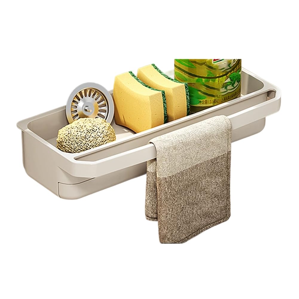 CTRLZS Kitchen Sink Organizer Rack,Expandable Self-Draining Shelf for Sponge,Faucet Storage, Soap Drainer with Design B