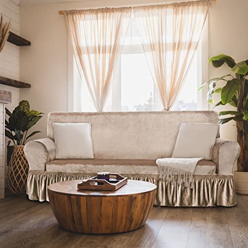 Niceec Sofa Cover Super Soft 1-Piece Beige Sofa Slipcover For Sofas Stretch Universal Spandex Couch Covers For Living Room Easy Fit Washable Furniture Sofa Protector With Skirt #TOP5