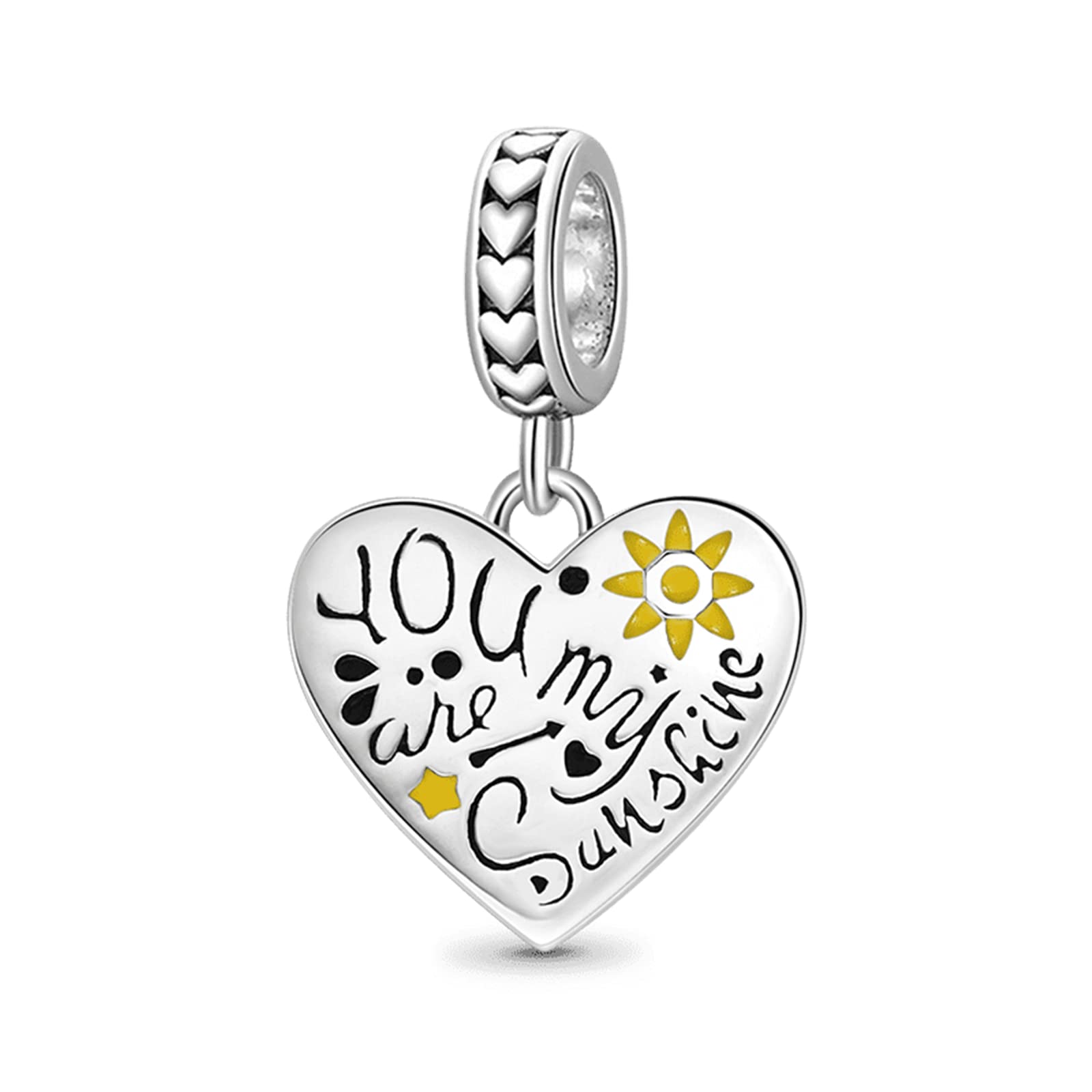 GNOCE "You are my sunshine Heart Pendant Charm Sterling Silver Dangle Charm Fit Bracelet/Necklace for Women Girls Wife Daughter