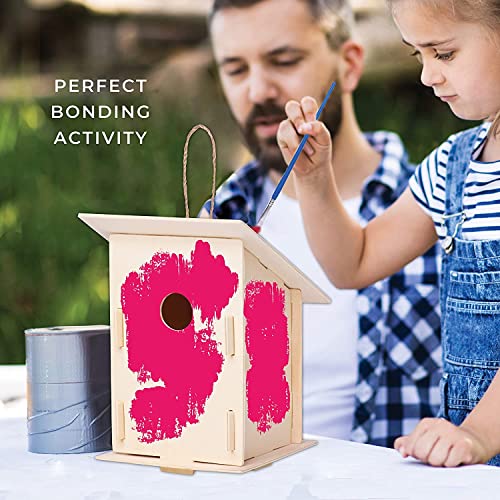 12 Wooden Birdhouses - Crafts For Girls And Boys - Kids Bulk Arts And Crafts Set - 12 Diy Unfinished Wood Birdhouse Kits, 12 Paint Strips, 12 Paintbrushes & Stickers For Children To Build & Paint #TOP6
