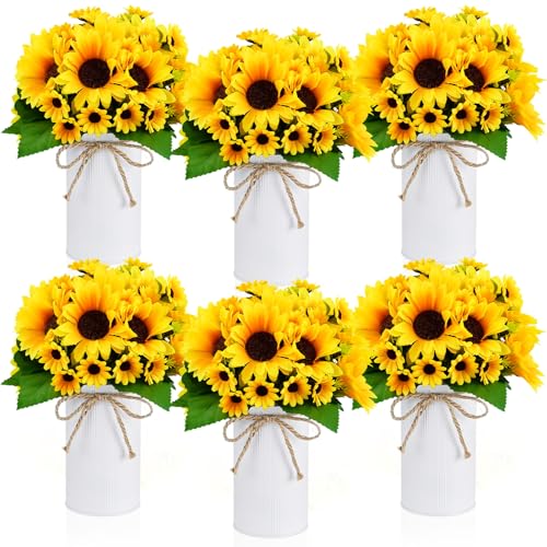 6 Sets Sunflower Centerpiece for Tables with 6 Pcs...