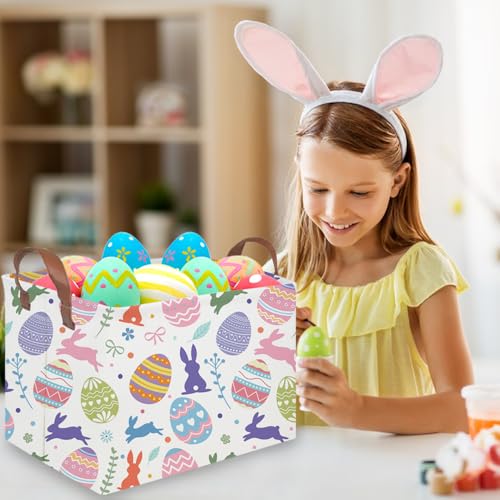 Image of FXOLCSHE Rectangular Easter basket,Nursery Hamper,Collapsible waterproof baby toy storage box for Kids,Toy Organizer,Home Decor,Gift Baskets(Cute egg)