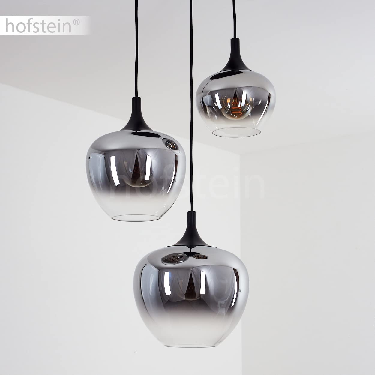 HOFSTEIN Hängeleuchte Azurara, Hängelampe aus Metall/Glas in Schwarz/Rauchfarben/Klar, Leuchte im Modernen Design, 3-flammig, Höhe max. 120 cm, 3 x E27, ohne Leuchtmittel