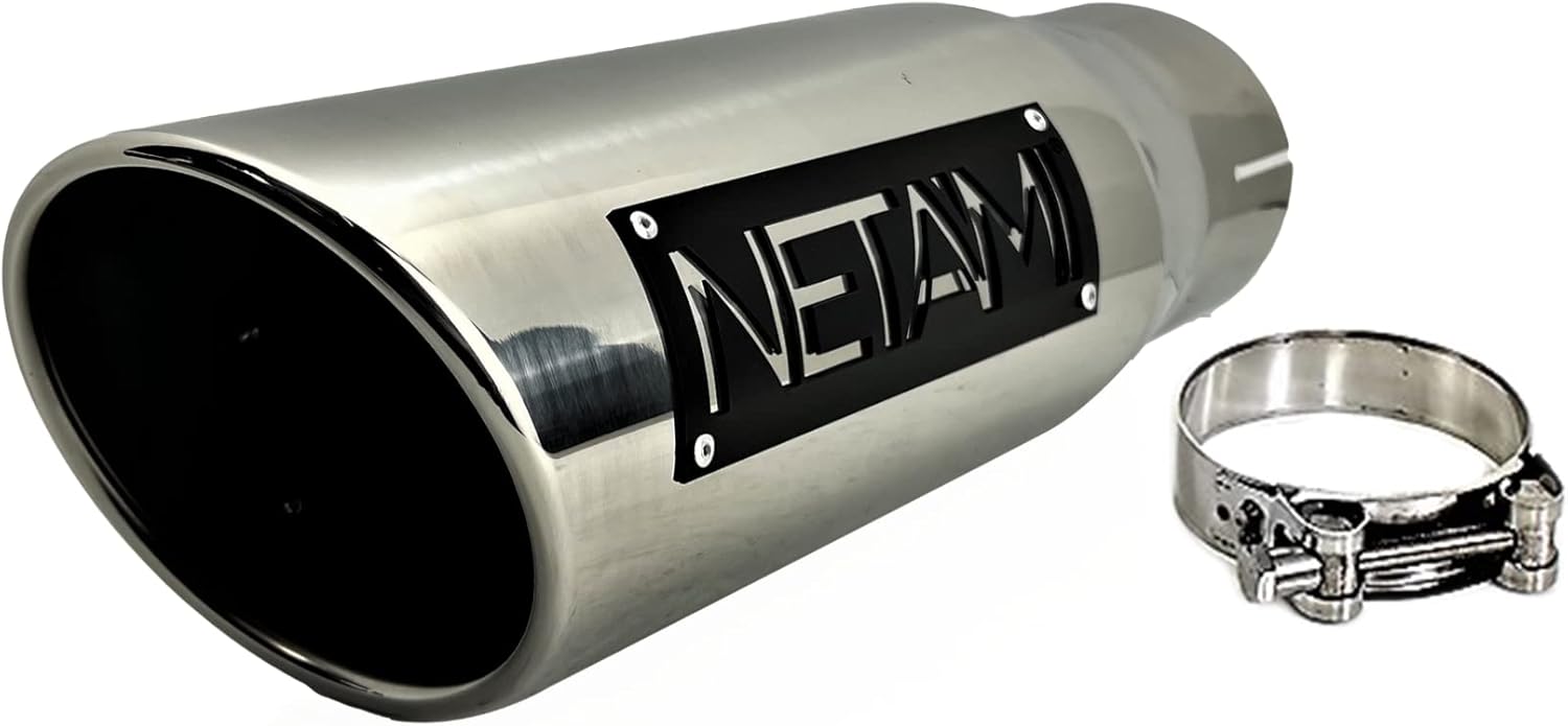 NETAMI 2.5" to 4"Exhaust Tip Stainless Steel Rolled Edge Chrome Polish Clamp-on