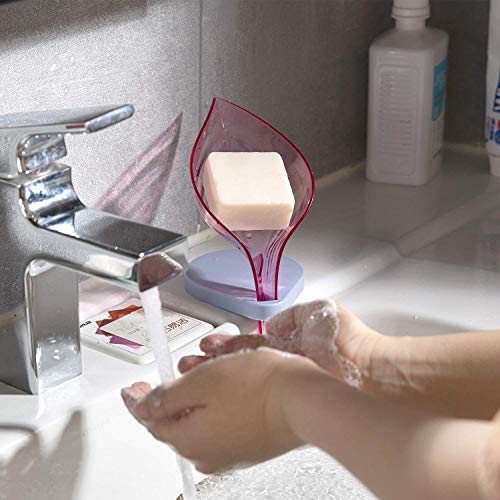 Emerald-Shopper-Decorative-Plastic-Soap-Bar-Holder-Leaf-Shape-Soap-Dish-with-Draining-Tray-for-Shower-Bathroom-Kitchen-Pack-of-3
