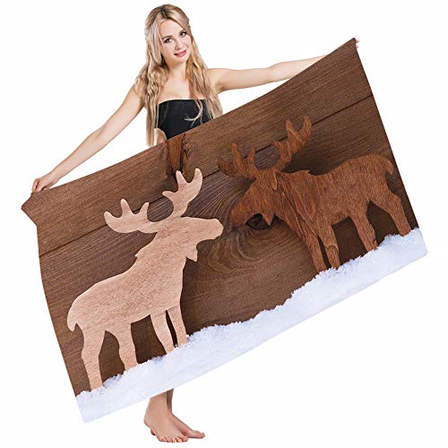 Mugod Beach Towel Bath Towels Moose Timber Elk Figure in Different Tones Romantic Noel Time Romance Joy Vintage Style Yoga/Golf/Swim/Hair/Hand Towel for Men Women Girl Kids Baby 64x32 Inch