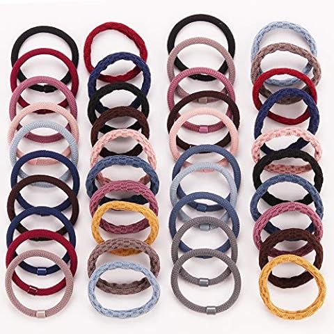 Seatecks 40Pcs Seamless Cotton Hair Ties Set Vintage Elastic Widened High Elastic Hair Rope Towel Ring Tied Hair Rubber Band Ponytail Holders for Women Ladies Girls DIY Hairstyle Cover