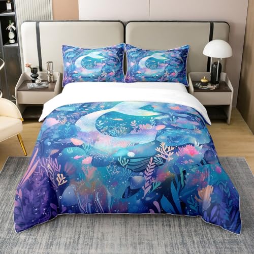 Juego de funda de edredón con diseño de cola de pez de sirena, juego de ropa de cama para niños y adolescentes, decoración de habitación de algas marinas, funda de edredón de cuento de hadas, tamaño