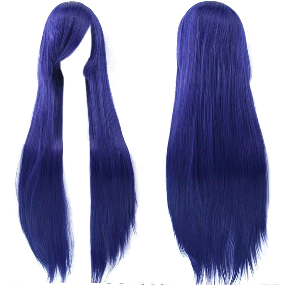 colorfulpanda 80cm Long Blue Straight Wigs with Fringe for Women Anime Movie Costume Cosplay Wig Halloween Party Wig