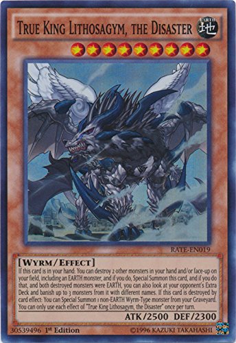 New - Yugioh Super Rare 1st Edition - True King Lithosagym, the Disaster - RATE-EN019