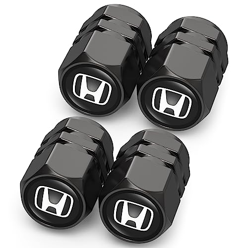 Tire Valve Caps, Valve Stem Caps Fit Honda Accord Civic Fit CRV Pilot EX CR-V EX-L Touring Pilot, Alloy Car Tire Caps for Corrosion Resistant Leak-Proof Car Accessories, Black