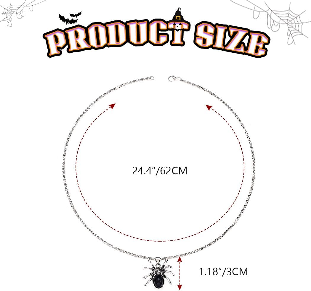 Gothic Spider Pendant Necklaces Silver Necklaces Halloween Necklace Chain for Women and Men (Black) - Image 3