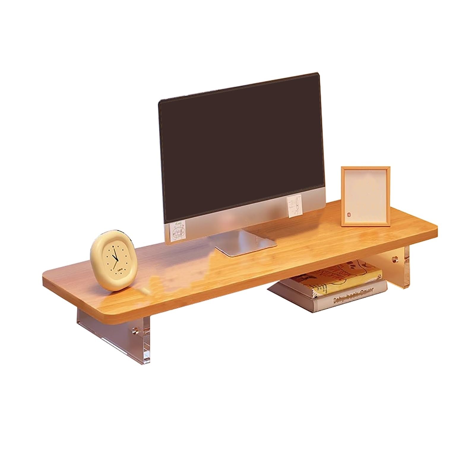 Supporto per Monitor in Legno con Cassetto, Rialzo per Monitor da Scrivania e Supporto per Computer Portatile – Organizer da Scrivania Multifunzione per PC, Stampante e Notebook(Natural,70cm/27.5in)