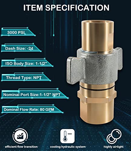 Image of 1-1 /2″ NPT Wet-Line Wing Nut Hydraulic Quick Disconnect Coupler - Brass Wing Nut Design, 3000 PSI Wet-Line Coupling for Dump Trailers, Hydraulic Systems