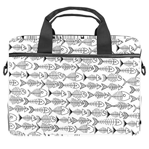 Sac bandoulière portable 13.3 14.5 pouces housse ordinateur motif arêtes poisson noir