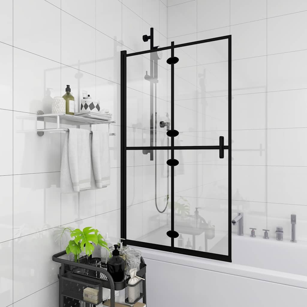 Box doccia pieghevole, nero, 80 x 140 cm, in vetro di sicurezza ESG, per vasca da bagno