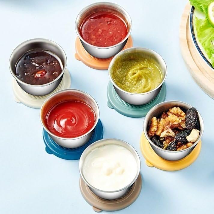 Image of Stainless Steel Snack Box for Kids & Office, Leakproof Mini Sauce Container with Lid, Portable Chutney Box for Tiffin, Salad Dressing & Dip Container, Small Steel Lunch Box (Pack of 10)