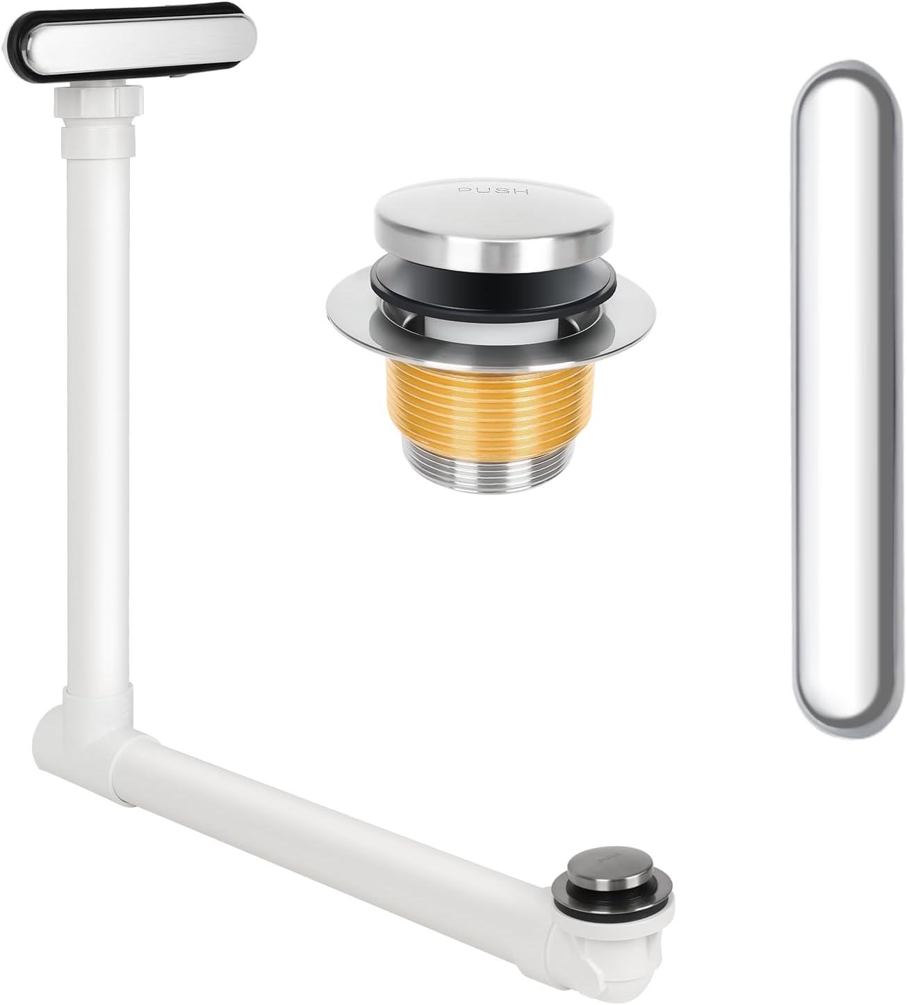 Slotted Overflow Bath Drain with Toe-Tap Stopper, with Metal Overflow Cover, Compatible with Kohler Elevance/Archer/Underscore/Rêve/Parity Baths and Whirlpools, Brushed Nickel, Easy Installation