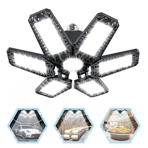 YIQIBRO Garagenlampe LED 185W 18500LM 1 Stück - 6500K Garagenlampe Werkstattlampe mit 6+1 Verstellbaren Paneelen, E26/E27 LED Garagenbeleuchtung...