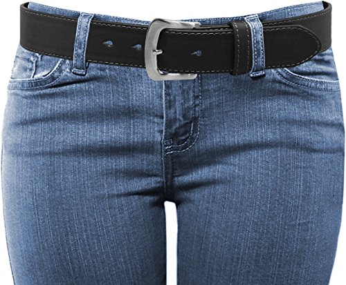 EURO Womens Thick Wide Stitched Leather Belt - MAP019A - Black L