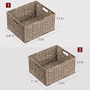 Hoonex large wicker baskets for storage seagrass baskets with dual handles woven baskets for storage set of 2 natural  urban country home decor
