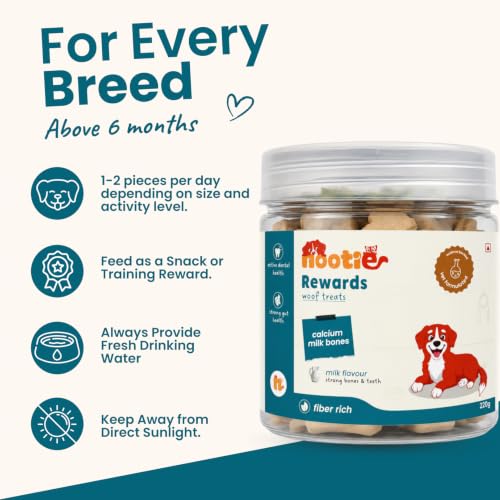 Image of Nootie Calcium Milk Bone Supplement Dog Treats 220gms Supports Strong Gums & Jaws | Helps Maintain Clean Teeth | 100% Digestible & Safe-Milk Flavour