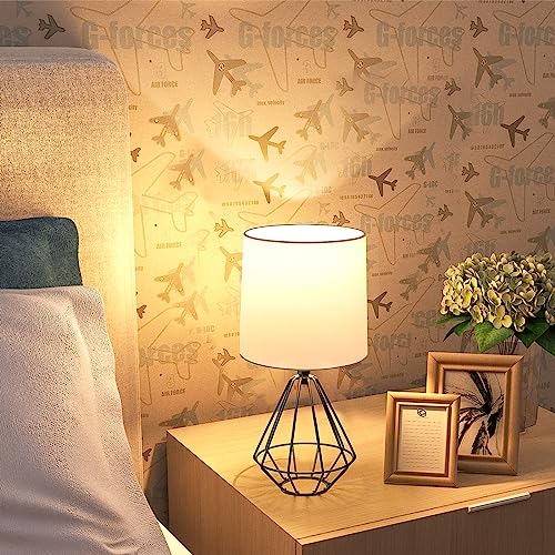 Ggoying USPYF-LED-CTL03-2 Set Of 2 Bedside Table Lamp, Black Metal Modern Lamp With White Fabric Shade thumb #2
