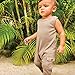 HonestBaby Sleeveless Rib Coverall and Beanie set Organic Cotton for Baby Boys, Girls, Khaki, 3-6 Months