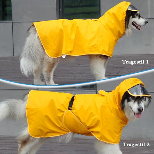 WUFANC Hunderegenmantel, Regenmantel Hund Wasserdicht mit Transparenter Kapuze, Regenjacke Hund mit Reflektierende Elemente, Verstellbarer Hals und Bauch, für Große, Mittelgroße und Kleine Hunde