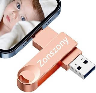 Zonszony 64GB iPhone Flash Drive,3 in 1 Rotation Photo Stick for iPhone Flash Drive,USB Storage Flash Drive for iPhone/iPad/PC/Type C Android Phone,Photo Stick for Save More Photos and Videos…