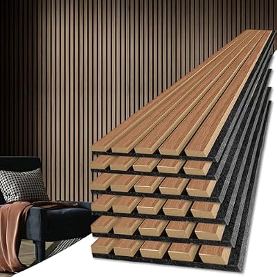Art3d 6-Piece Wood Slat Acoustic Panels for Stylish Decor and Noise Reduction, 3D Textured Panel for Ceiling and Wall, Walnut