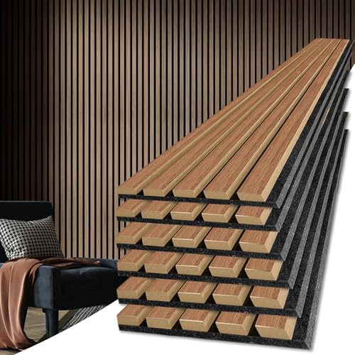 Art3d 6-Piece Wood Slat Acoustic Panels for Stylish Decor and Noise Reduction 3D Textured Panel for Ceiling and Wall Walnut