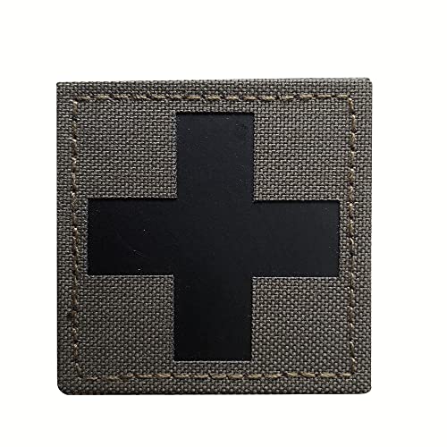 2x2 inch Ranger Green Infrared IR Reflective Medic Red Cross MED Medical EMS EMT Tactical Patch with Hook/Loop (Ranger Green)