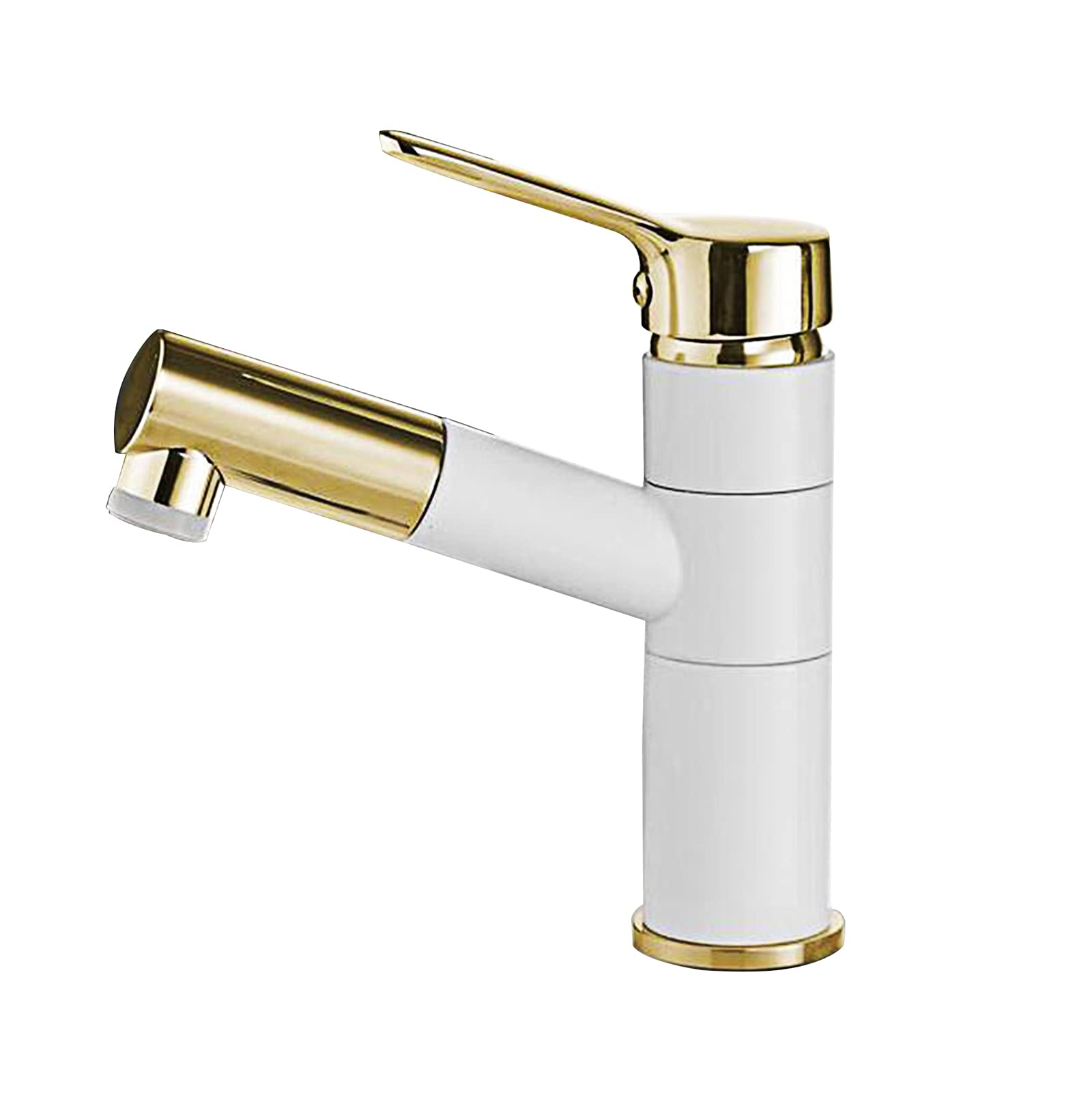 Rubinetto per Lavabo Nero Acqua Calda E Fredda Miscelatore per Lavabo con Doccetta Estraibile Rubinetti per Lavabo da Bagno Rubinetti Girevoli Doccetta Estraibile Doccetta Bianca + Oro_